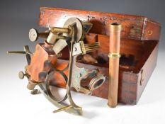 Naval interest brass sextant by Cox, Davenport and Plymouth with fitted wooden box