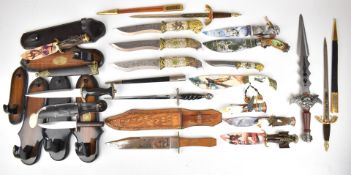 Whitby 'Original Bowie Knife' with 15.5cm blade and sheath, together with three John Wayne knives,