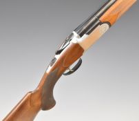 Gamba 12 bore over and under ejector shotgun with engraved locks and underside, chequered semi-