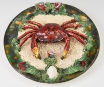 Palissy ware Portuguese pottery crab plate, diameter 24cm