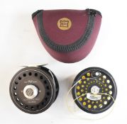 Hardy Ultralite Disc salmon fly fishing reel with spare spool and soft Hardy pouch