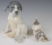 Copenhagen and Lladro figures of puppies, tallest 21cm