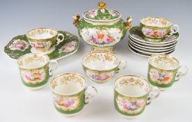 19thC Spode Felspar porcelain decorative teaware with floral decoration, fifteen pieces