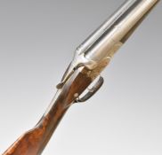 J P Sauer & Son 12 bore side by side ejector shotgun with engraved scenes of dogs and birds to the
