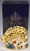 Royal Crown Derby Imari limited edition paperweight Savannah Leopard, with box and certificate
