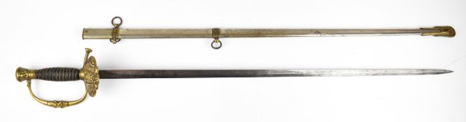 American Civil War era sword, the brass guard decorated with both soldier and sailor, cannon and