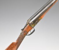 Otto Bock of Berlin 12 bore side by side shotgun with cocking indicators, engraved lock, trigger