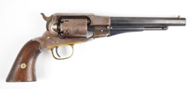 Remington New Model Army .44 six-shot single action revolver with shaped wooden grips, brass trigger