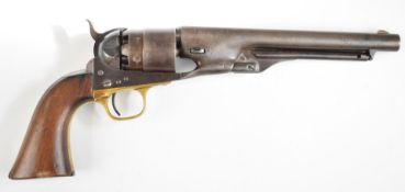 Colt 1860 Army .44 six-shot single action revolver with shaped wooden grips brass trigger guard,