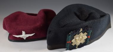 British Army Parachute Regiment beret and badge together with Glengarry hat and cap badge