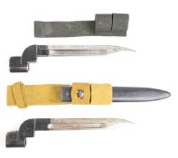 Two British No 9 mark 1 bayonets, one with ministry mark and scabbard, both with frogs. PLEASE