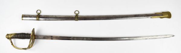 American Civil War 1860 pattern sword, with decorated pommel and guard, leather and wire covered