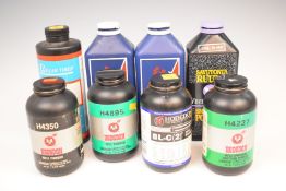 Eight canisters of various re-loading gun powders PLEASE NOTE THAT A VALID RELEVANT FIREARMS/SHOTGUN