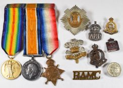 British Army WW1 Royal Artillery medal trio comprising 1914/1915 Star, War Medal and Victory Medal
