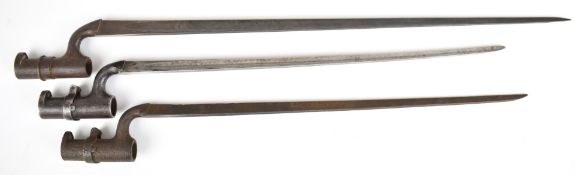 Two British 1853 socket bayonets, one with some clear stamps, blade length 44cm, together with