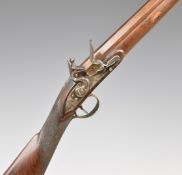 Utting of London flintlock sporting gun with named lock, engraved brass trigger guard, butt plate