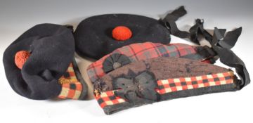 Glengarry with Lothian & Border Horse Regiment badge, tam o'shanter hat with tartan Glengarry and