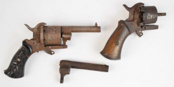 Two Belgian six-shot pinfire self-cocking revolvers, each approximately 18cm long.