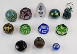 Twelve various glass paperweights including Mdina, Alum Bay, Svaga, Chris Dodds, iridescent, flash