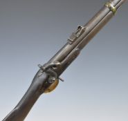 Enfield pattern 3-band percussion hammer action rifle with brass trigger guard, butt plate and