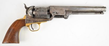 Colt 1851 Navy .36 six-shot single action revolver with shaped wooden grips brass trigger guard