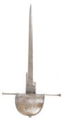 Spanish 17thC 'main gauche' parrying dagger with wired grip, decorated hilt and 17.5cm blade with