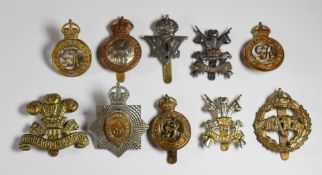Ten British Army Cavalry Regiment cap badges including Royal Horse Guards, First Life Guards,