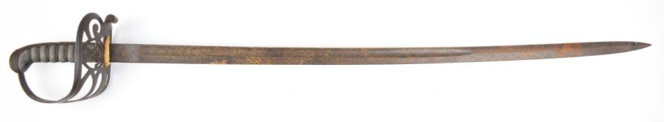 British 1827 pattern rifle officer's sword with strung bugle cypher to hilt and Asher retailers to