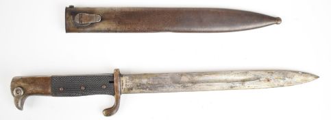 German KS98 bayonet, Weyersberg and Kirschbaum maker's mark to ricasso, chequered grip and 25.5cm