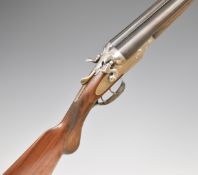 I Hollis & Sons 12 bore side by side hammer action shotgun with named and border engraved lock,