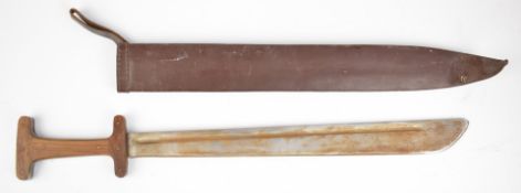 Continental sword with T form wooden grips and crosspiece, stamped with a small crown to the 50cm