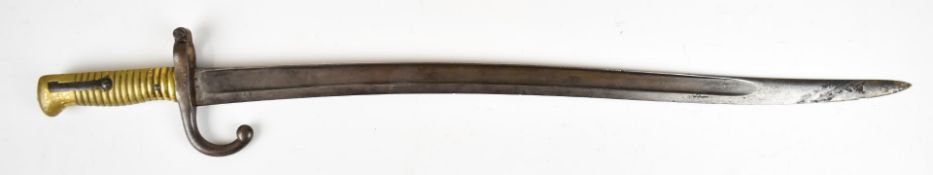 French Naval chassepot 1866 pattern bayonet, the downswept quillon M68 with anchor mark to