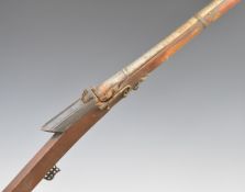 Eastern matchlock gun with stock stamped '8 81N 76', metal barrel bands, fixed sights and 47 inch