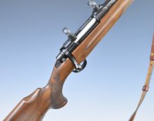 Sabatti .243 WIN bolt-action rifle with chequered semi-pistol grip and forend, raised cheek piece to