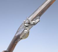 Monmain French flintlock sporting gun with named lock, engraved brass trigger guard, butt plate