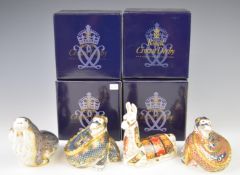 Four Royal Crown Derby Imari paperweights in boxes, including Dragon of Happiness, Fortune and