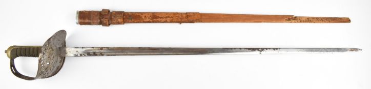 British 1897 pattern Infantry officer's sword, the three quarter decorated basket hilt with GVR
