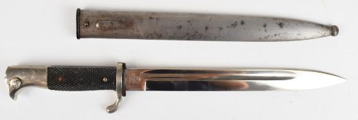 WW2 German KS98 dress bayonet with leather grips and WKG to the 24cm fullered blade, with