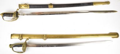 Two replica swords, one with VR cypher to hilt and blade the other Royal Navy cypher to hilt, both