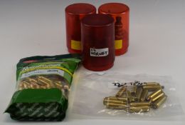 Three rifle cartridge re-loading die sets .22 Hornet and 22-250 and related empty brass cases.