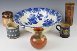 Doulton Burlem washbowl with blue floral decoration, stamped to base 'Civil Service Stored,