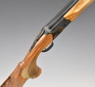 Huglu HT-14 12 bore over and under ejector shotgun with named locks, chequered semi-pistol grip