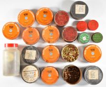 Eighteen tins of various shotgun or rifle cartridge primers.