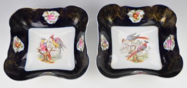 Rosenthal pair of shaped dishes with exotic bird decoration, diameter 28cm