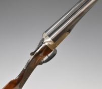 E Roberts 12 bore side by side shotgun with named and engraved lock, engraved trigger guard, thumb