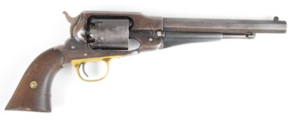 Remington New Model Army .44 six-shot single action revolver with shaped wooden grips, brass trigger