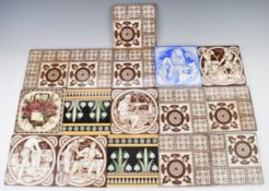 A collection of mainly Victorian tiles and a teapot stand, mainly Wedgwood and Minton including