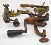 Three 10 bore shotgun cartridge re-loading roll turnover tools.