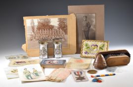 Military ephemera including a pair of flag pole holders with coat of arms / cyphers, brass fuse