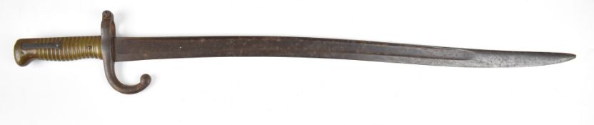 French chassepot 1866 pattern bayonet with downswept quillon marked 81814 to crosspiece and 57cm